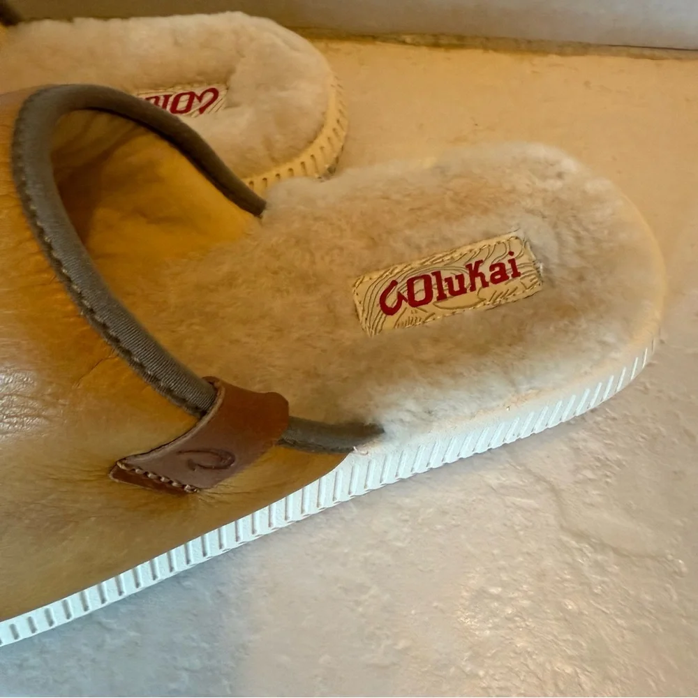 NWOT OluKai Mua ‘Ili Shearling Mule Slipper NWOT Size 10 Leather Cozy